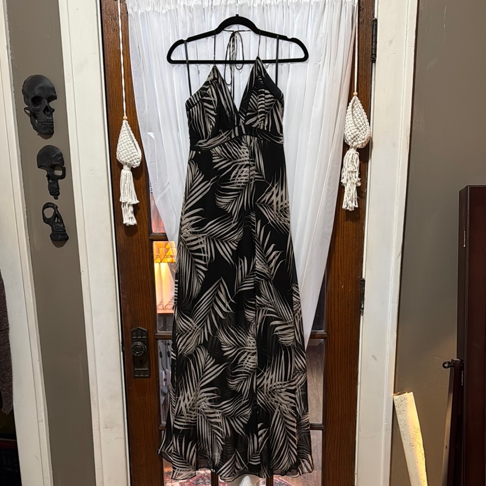 WHBM, Elegant Black and Cream Halter Maxi Dress. NWOT.